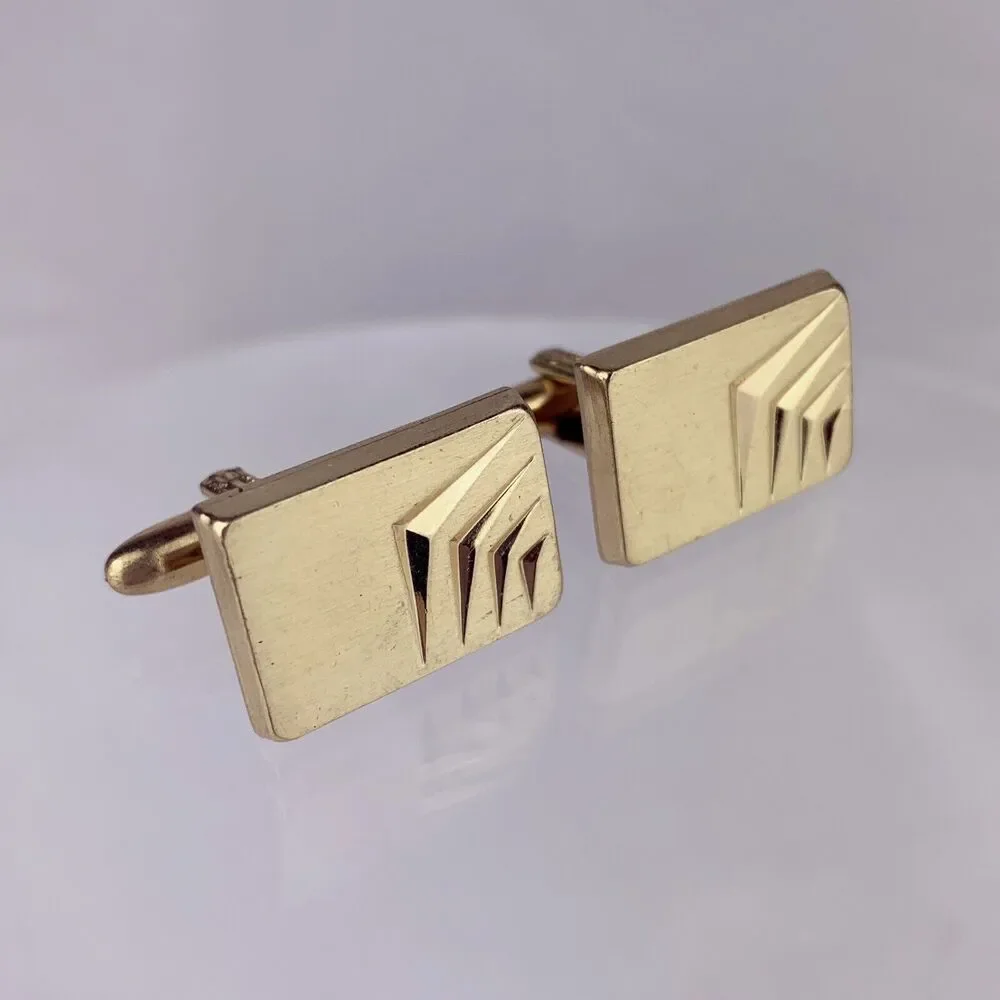 Modernist Chevron Arrow 10k Gold Plated Cufflinks Rectangle Vintage